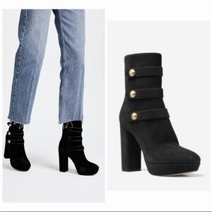 Michael Kors Black Suede Ankle Boots with Gold Accents